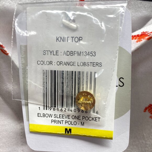 Emily Daniels Polo Top,‎ Size Medium, Lobster Print, Roll Tab Short Sleeve NEW - Picture 8 of 12
